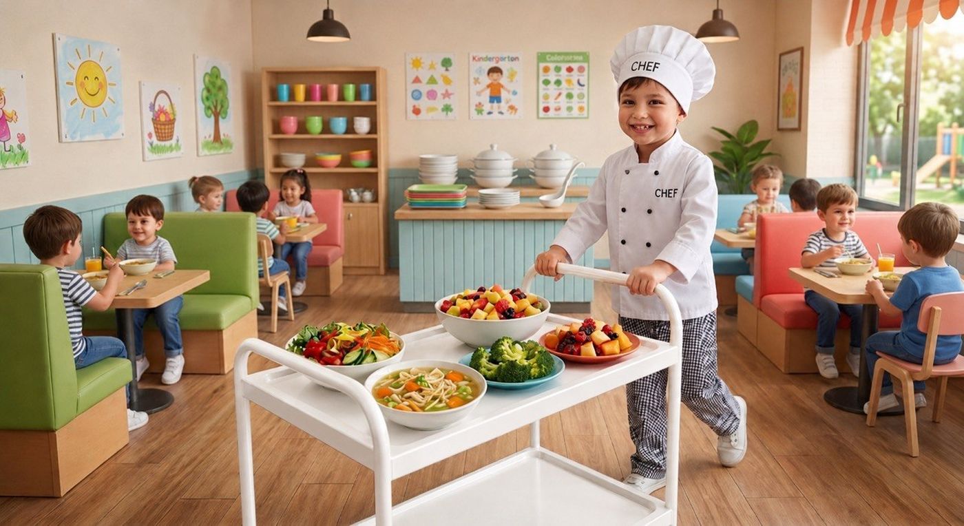 Children enjoying a fresh, colorful meal in our dining room