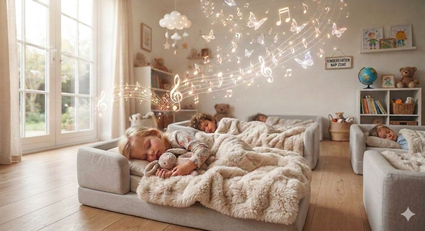Cozy playroom with soft toys for restful naps